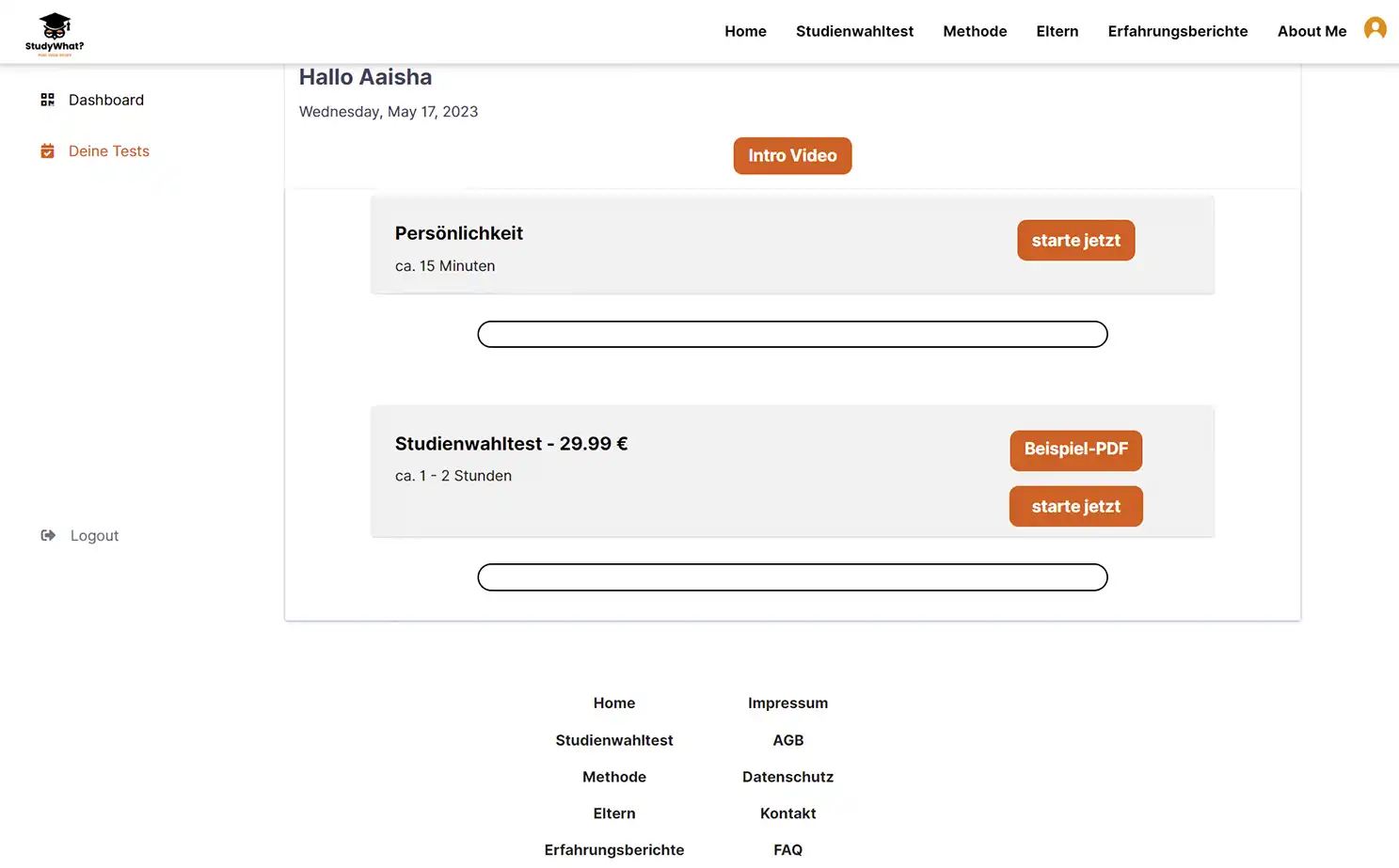 Study Matching Platform app — My Tests