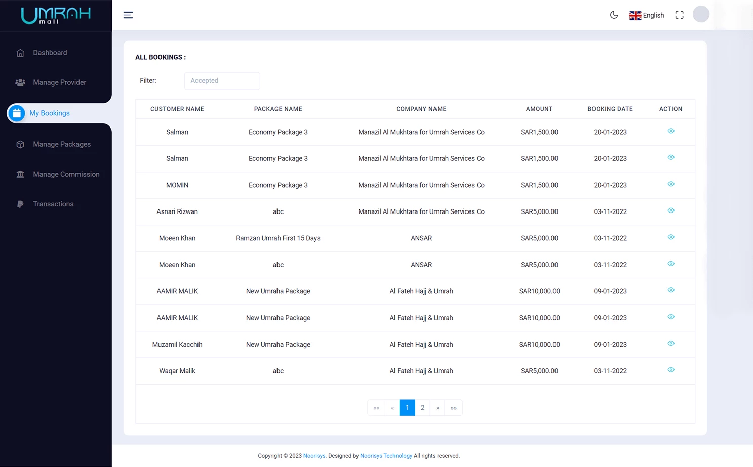 Umrah Plus — admin panel — My Bookings