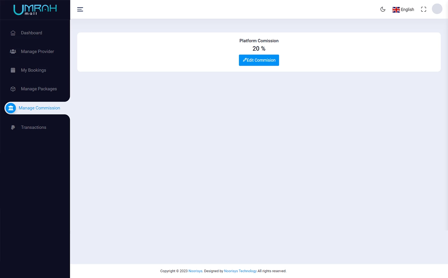 Umrah Plus — admin panel — Manage Commision