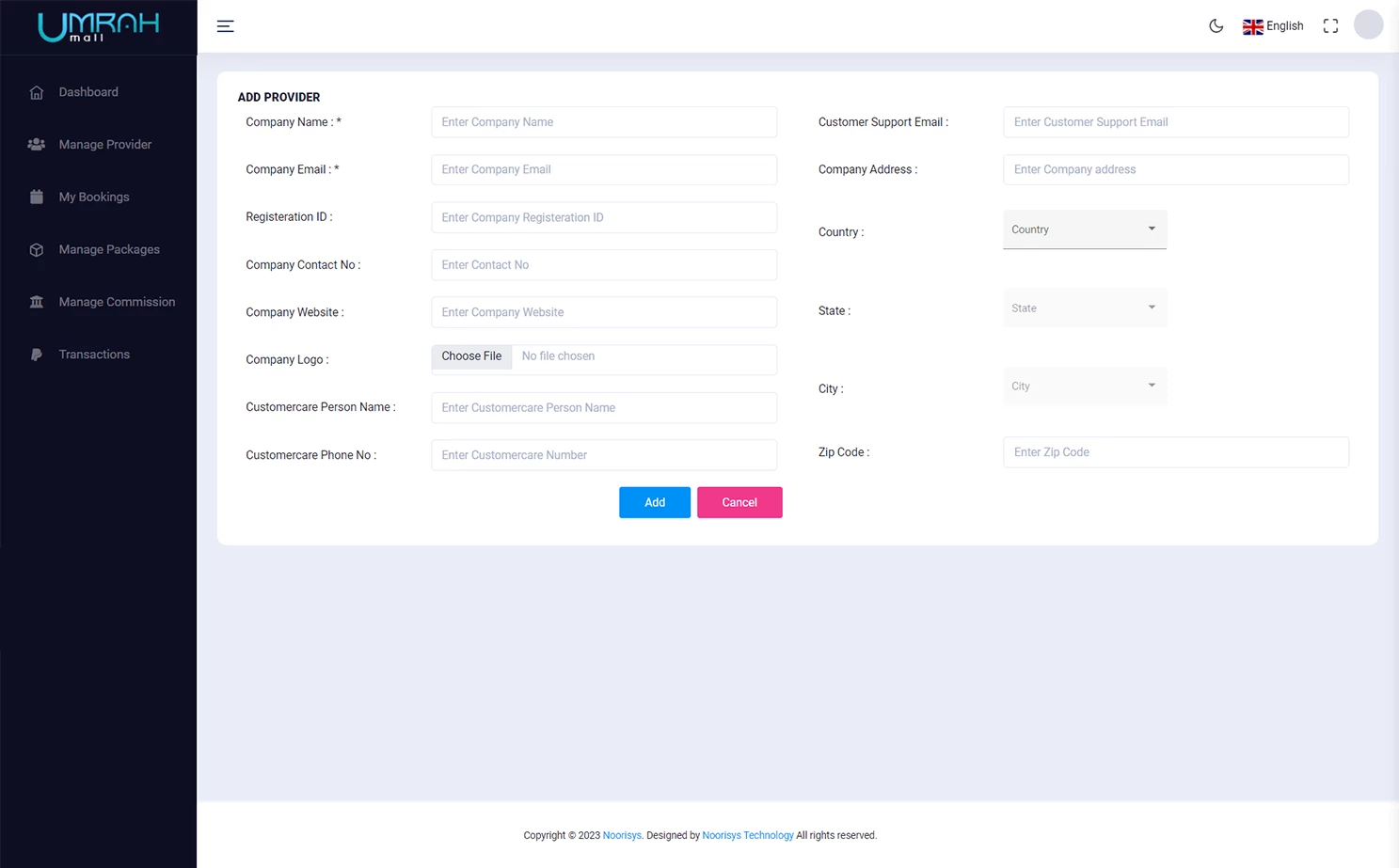 Umrah Plus — admin panel — Add Providers
