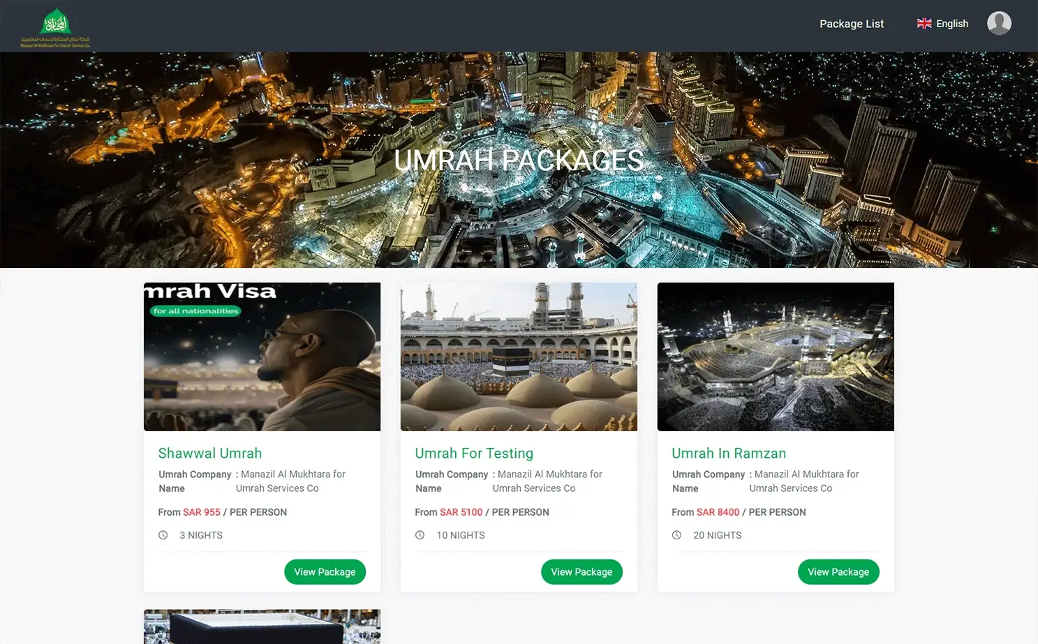 Umrah Plus — user panel — Umrah Packages