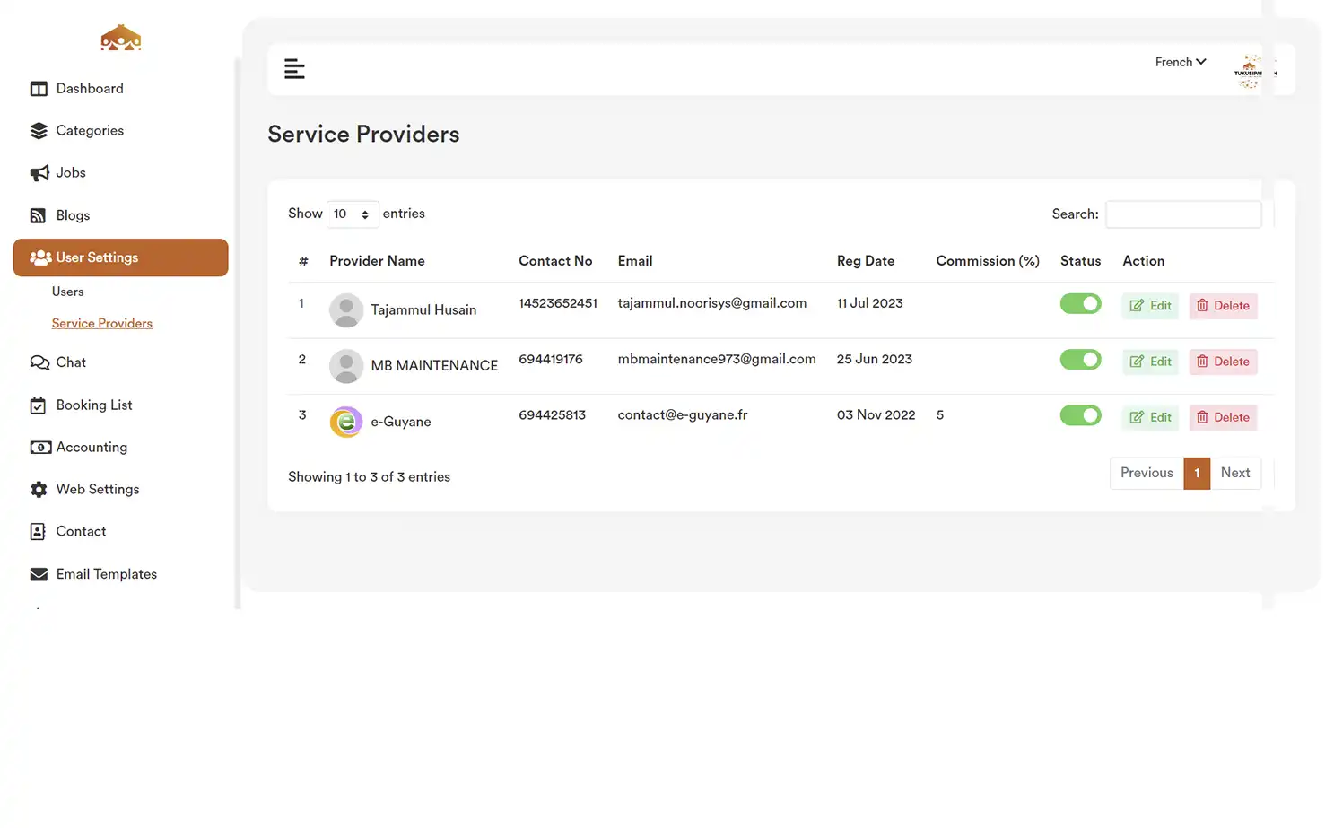 Job Marketplace — admin — Service Providers