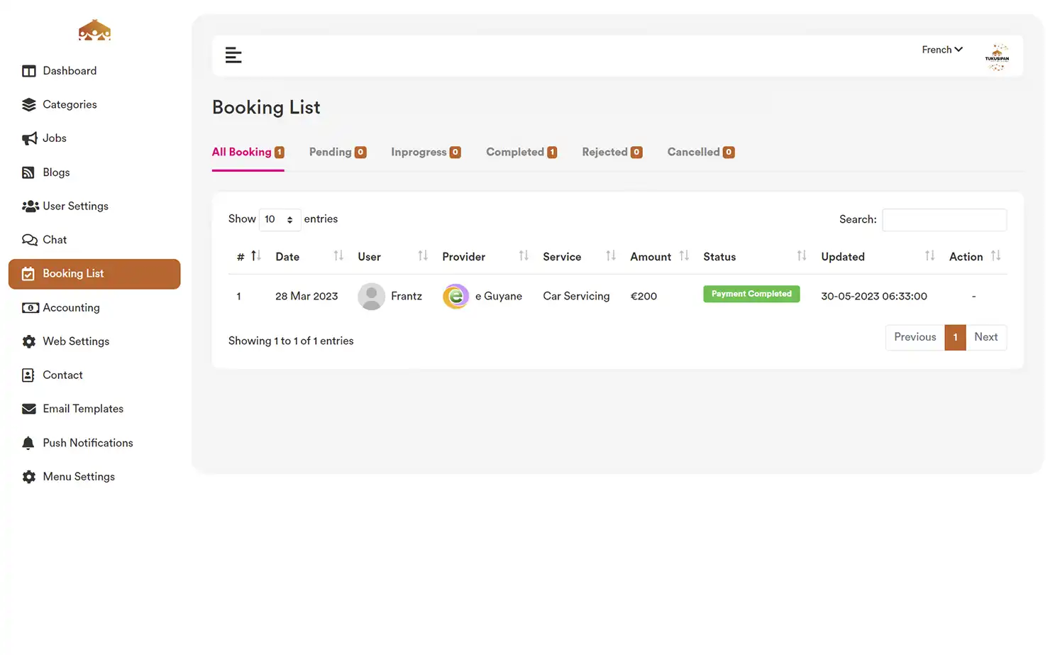 Job Marketplace — admin — Booking List