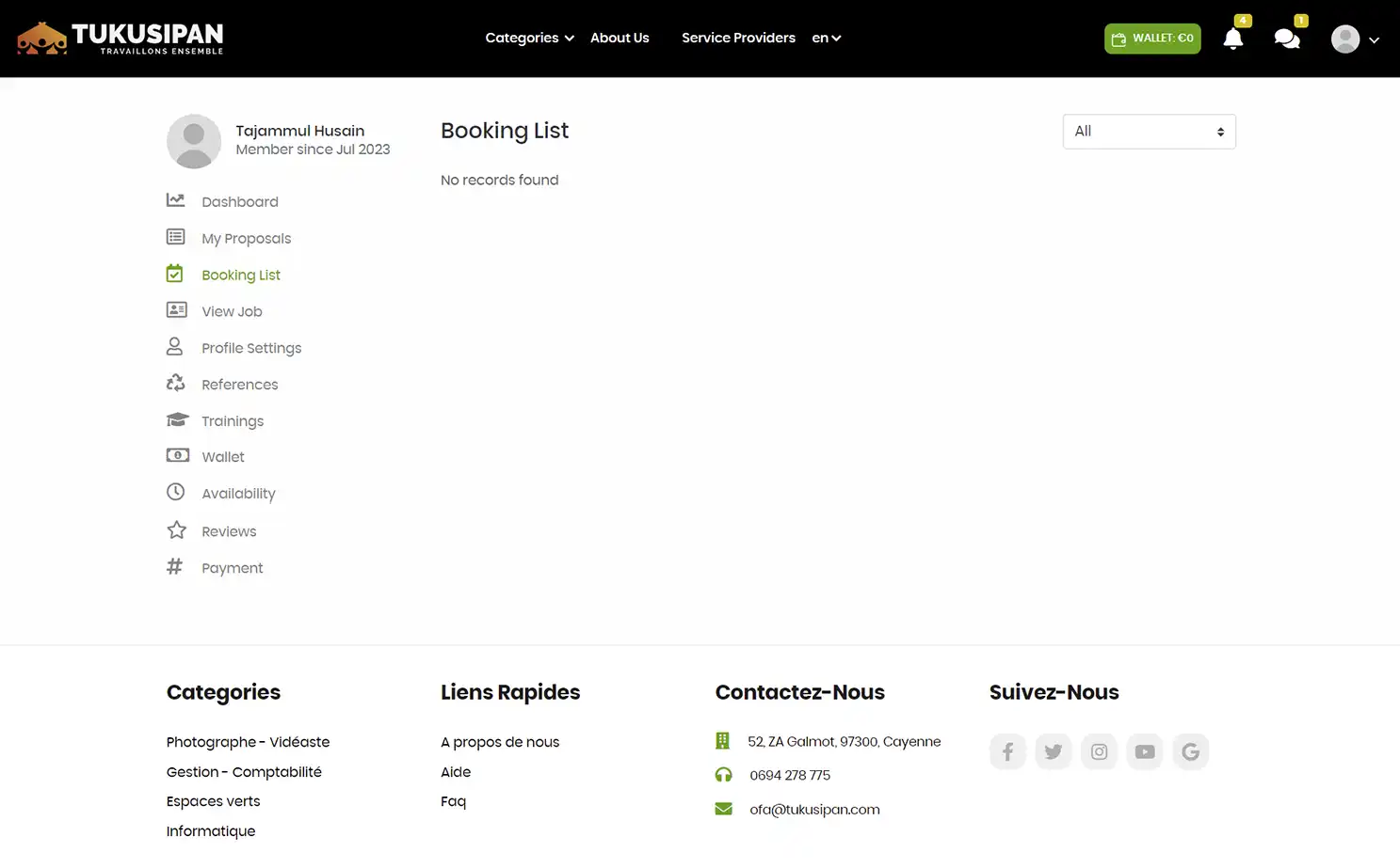 Job Marketplace — service provider — Booking List