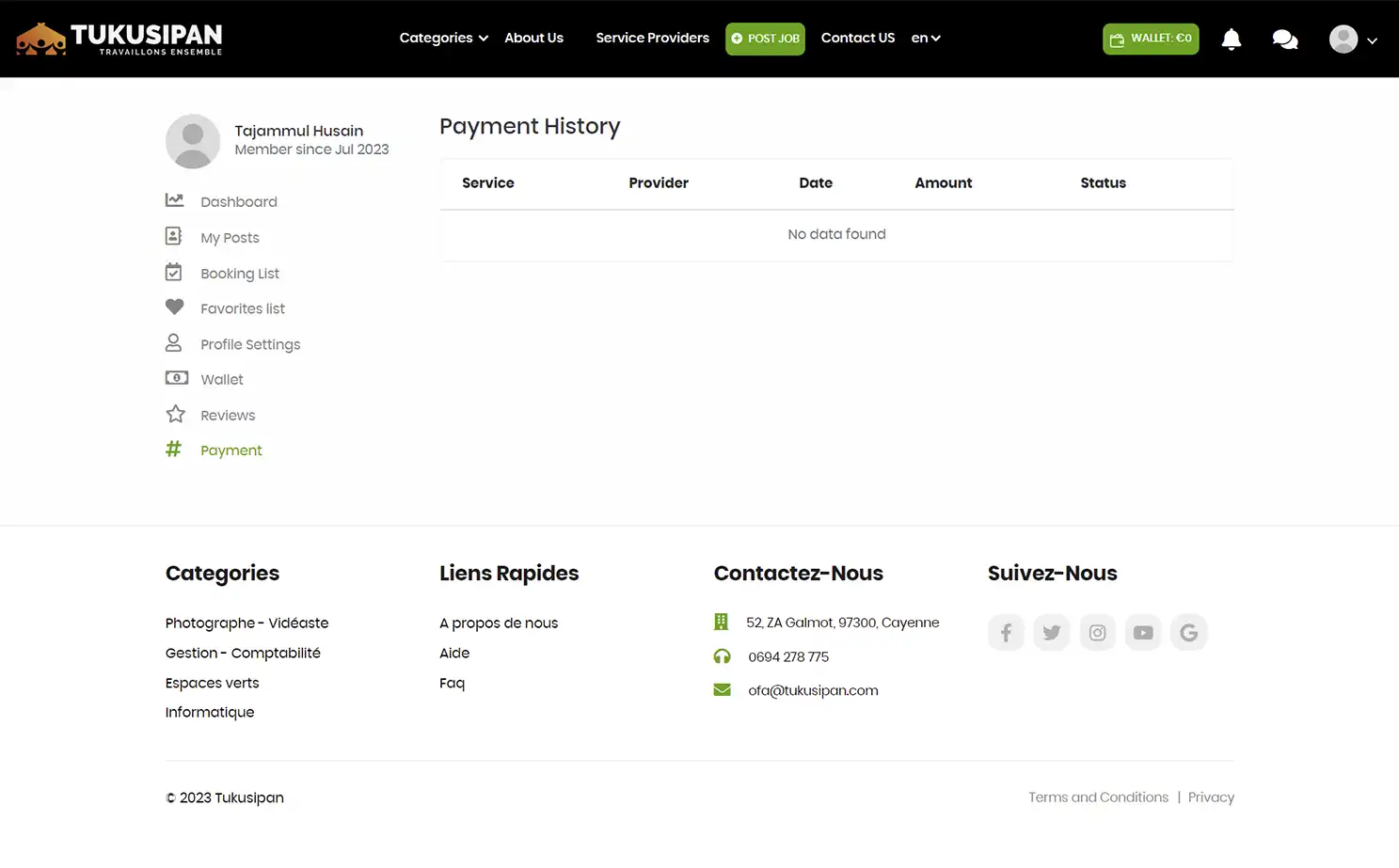 Job Marketplace — user — Payment History