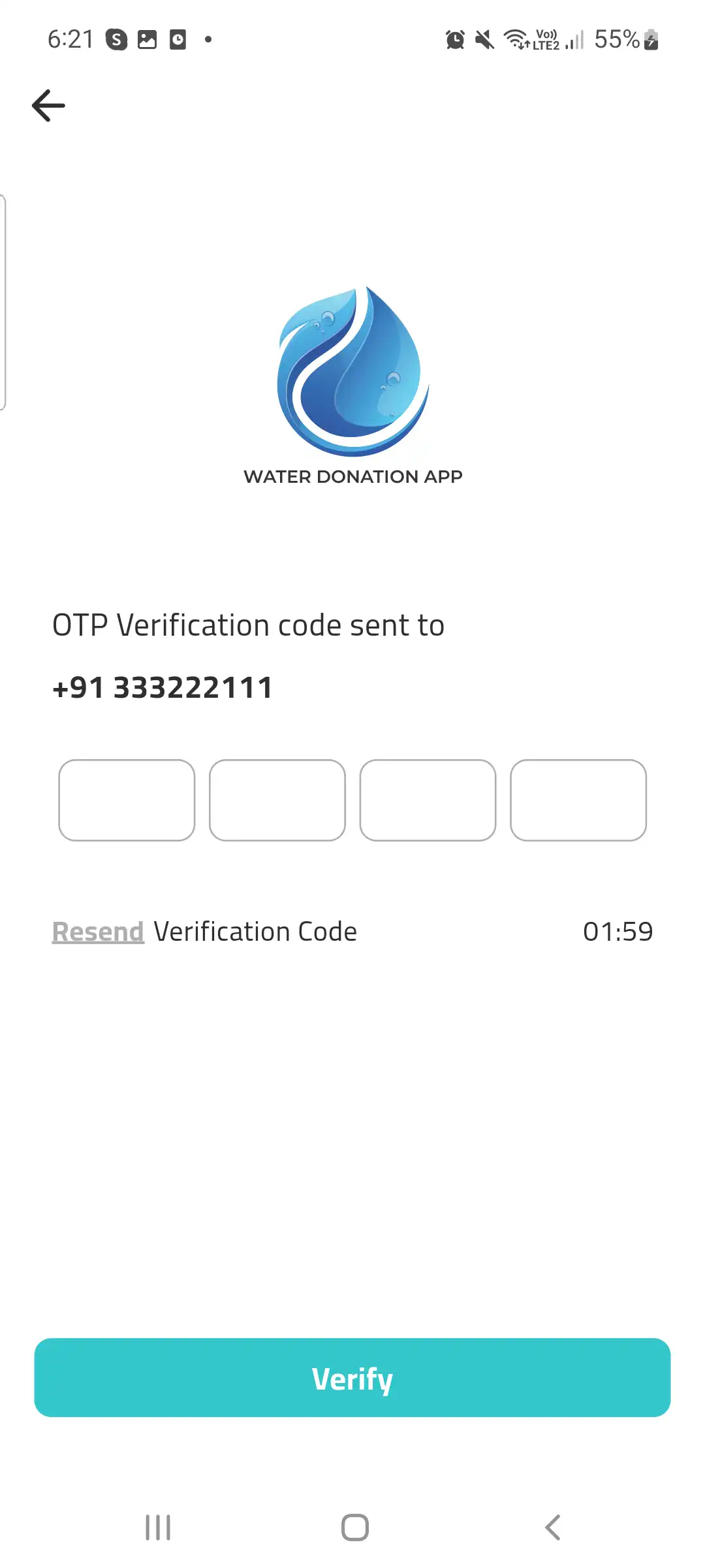 Water Donation user app - Verify OTP