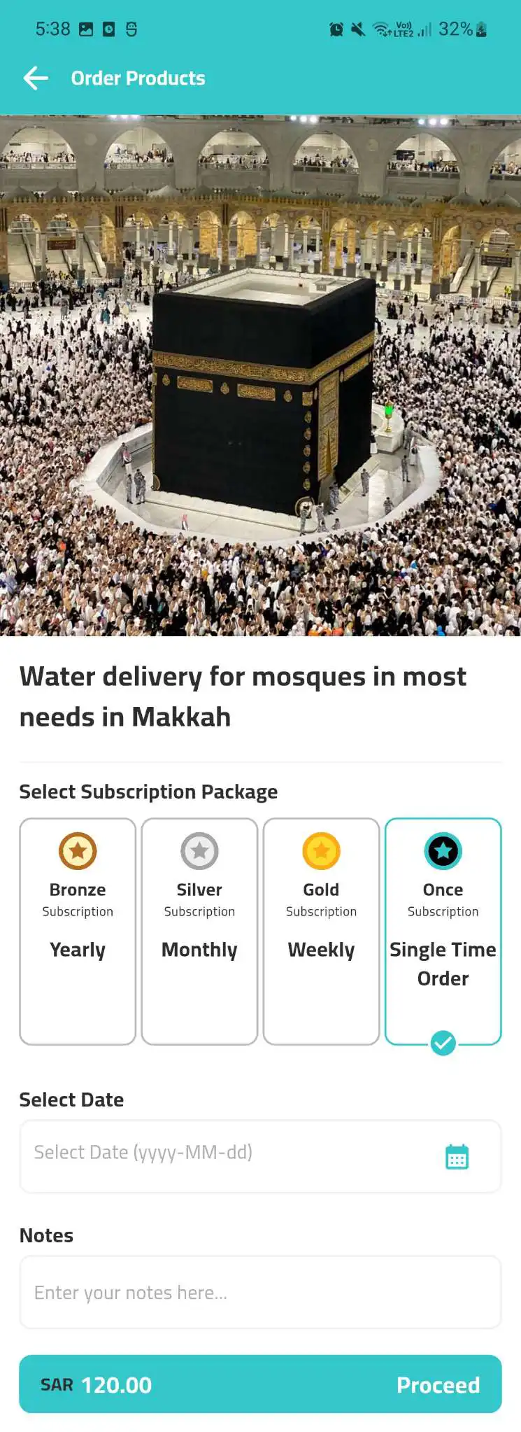 Water Donation user app - Select Order Frequency