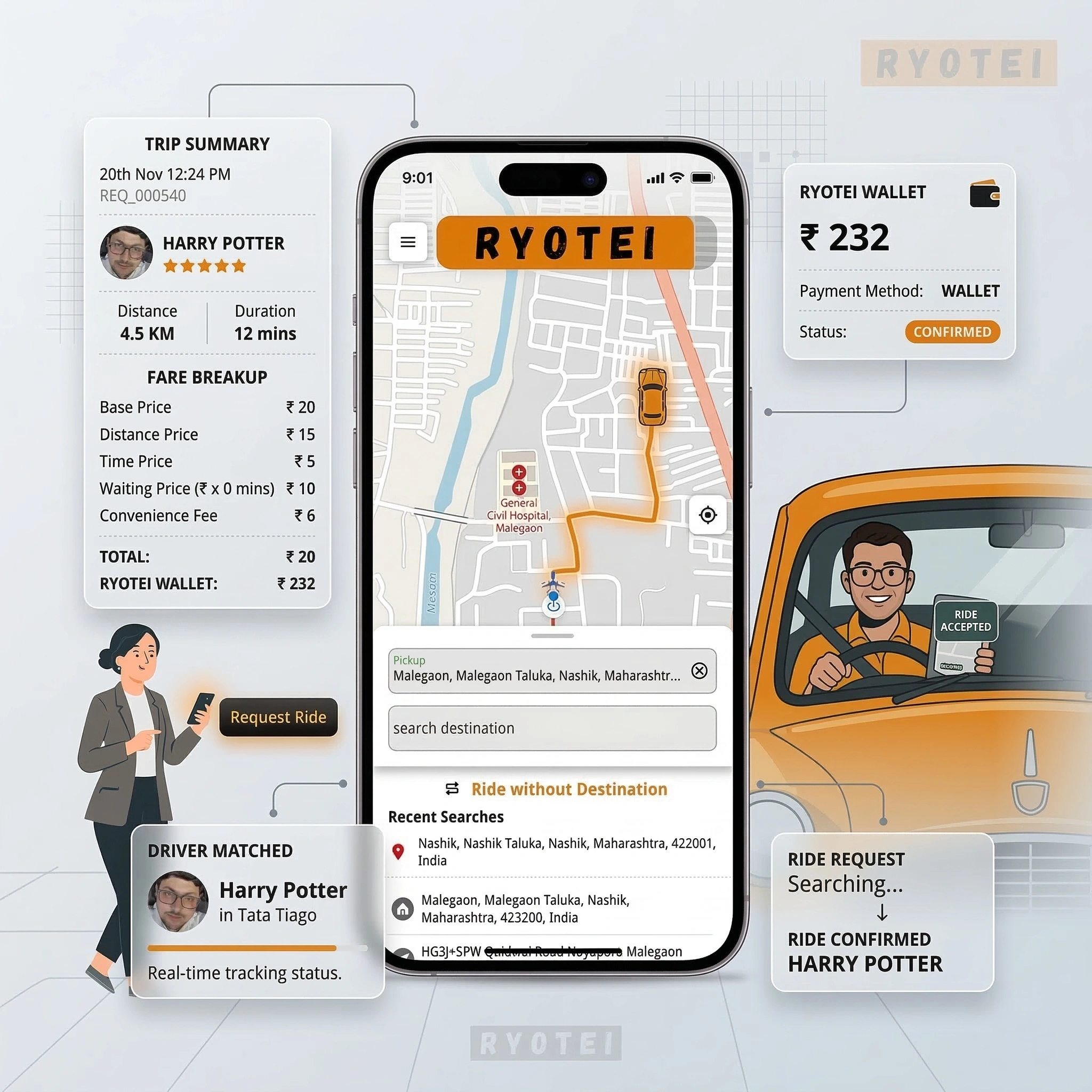 Ryotei VTC ride-hailing mobility platform connecting passengers, drivers and fleet operators